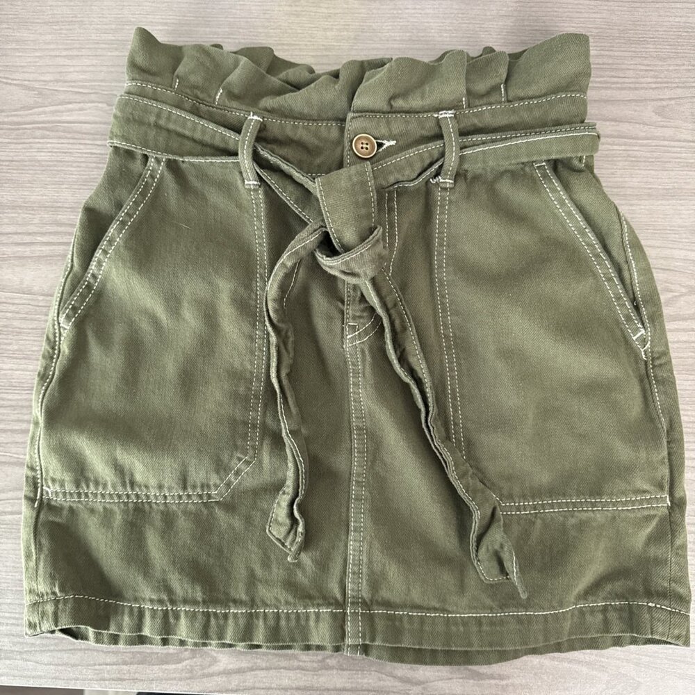 Free‎ People Women's Splendor in the Grass Mini Skirt Size 2 Army Green Pockets